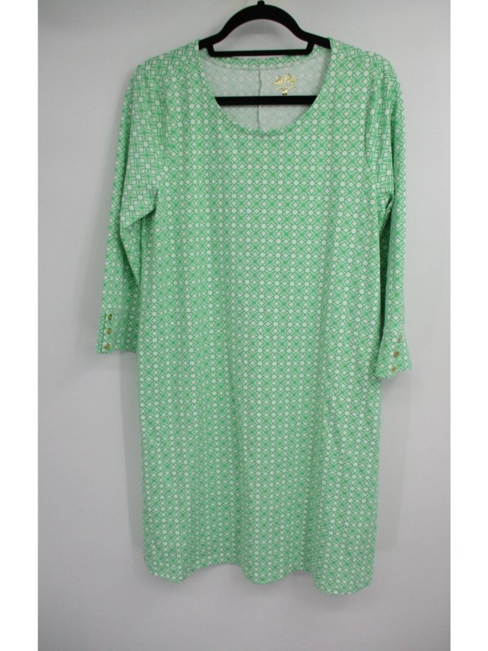 Lilly Pulitzer Womens Dress L Solia Chilly Lilly Large Green Geometric UPF New